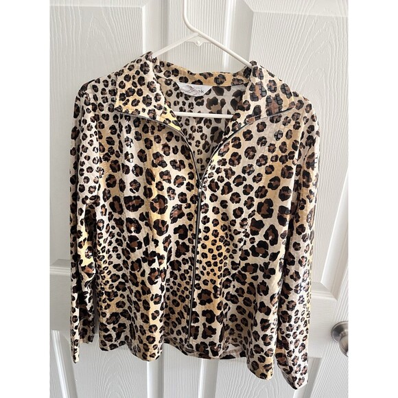Exclusively Misook Leopard Print Zip Up Jacket Sparkle Paillette Size L - Picture 1 of 9